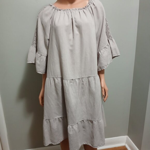 Terzo Millennio Linen Tiered Dress Extra Large Size 0X Made in Italy Lace Accent - Picture 2 of 14